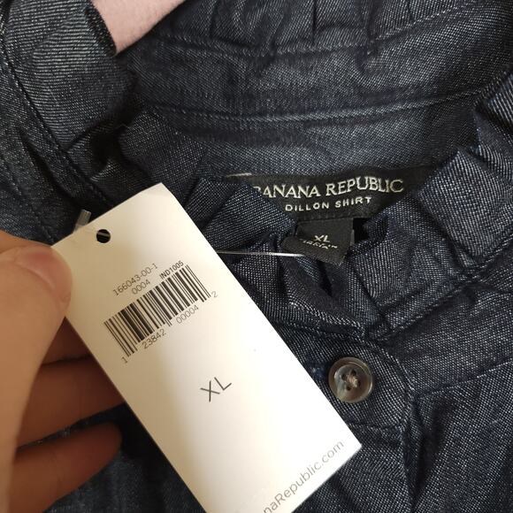 Banana Republic Dar Wash Denim Ruffle Dillon Button Down Shirt Size XL - Picture 8 of 9